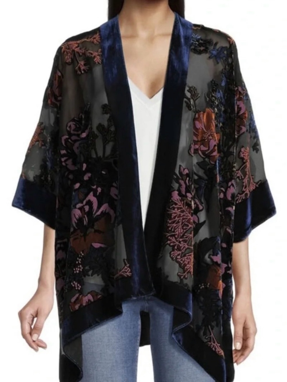Floral Sheer Kimono with Vibrant Embroidery